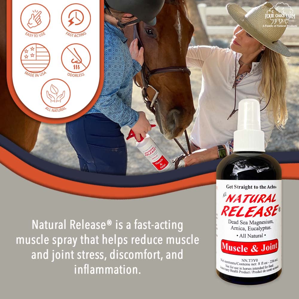 Four Oaks Farm Ventures, Natural Release Muscle Spray Treatment - Horse Liniment for Sore Muscles, Joint Pain, Tendon & Inflamma